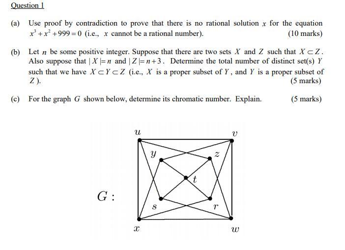 Solved Question 1 (a) Use proof by contradiction to prove | Chegg.com
