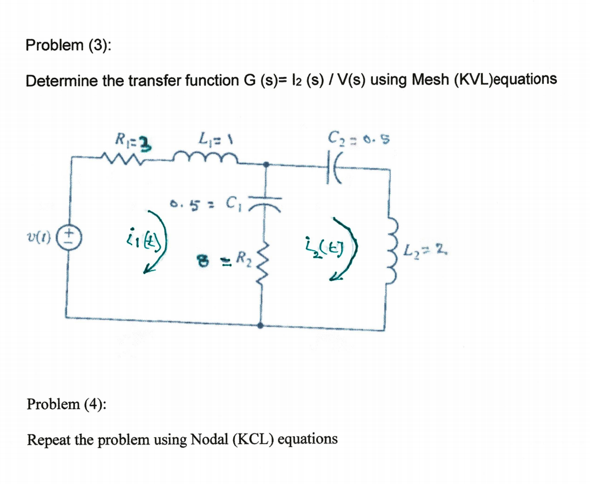 Solved Problem (3): Determine the transfer function G (s)= | Chegg.com