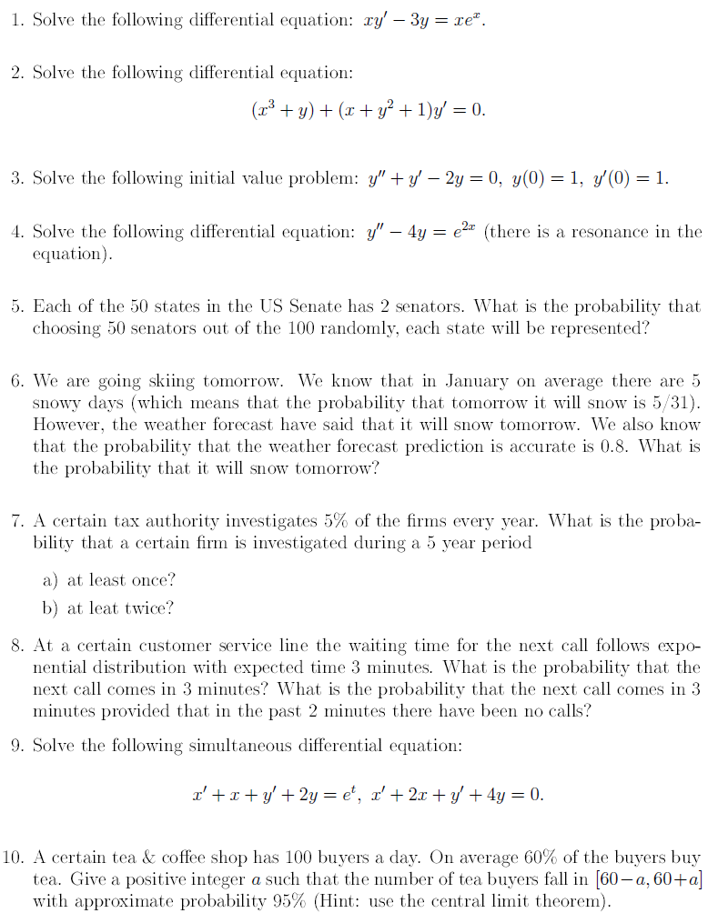 Solved 1. Solve the following differential equation: ry' – | Chegg.com