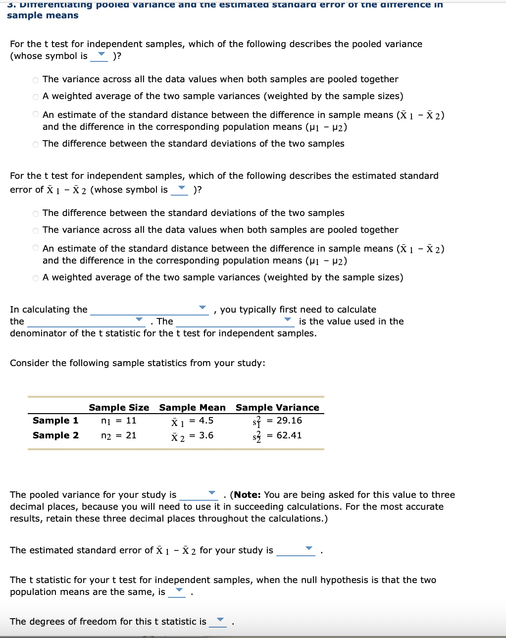 Solved 5. virrerentiating pooied variance and tne estimated | Chegg.com