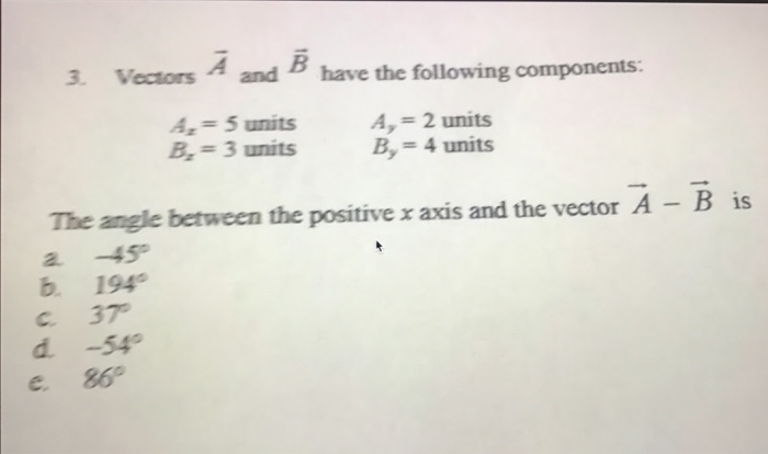 Solved Vectors A vector and B vector have the following | Chegg.com
