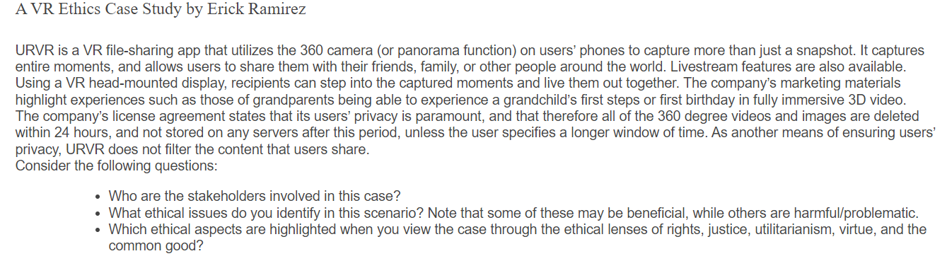 a vr ethics case study answers