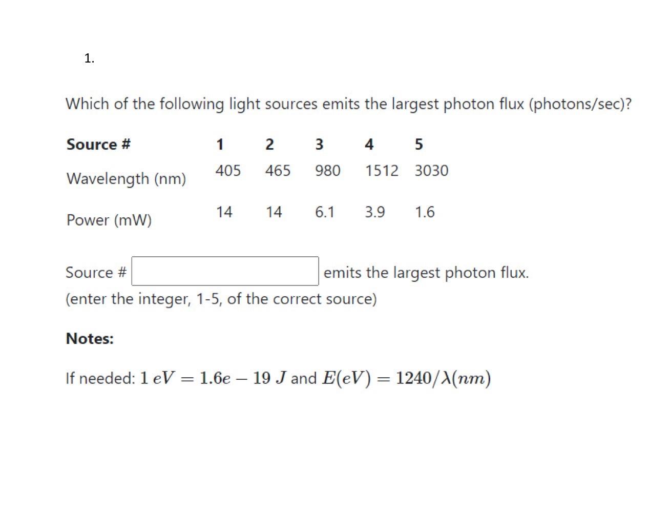 Solved Which of the following light sources emits the | Chegg.com