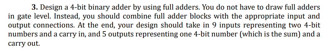 Solved 3. Design A 4-bit Binary Adder By Using Full Adders. 