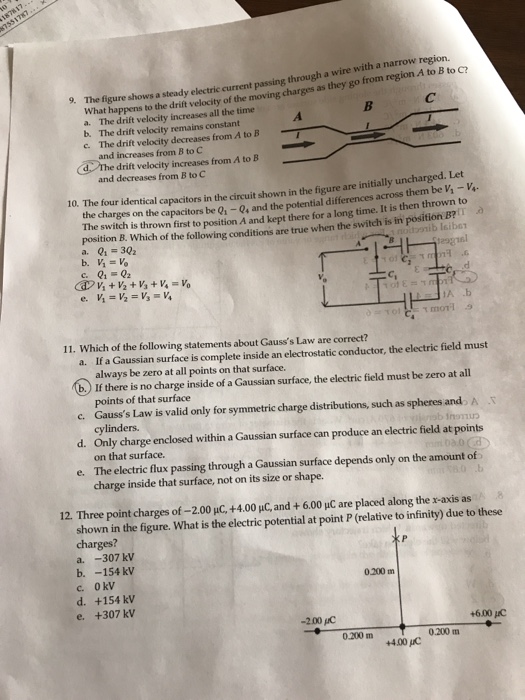 Solved current passing through a wire with a narrow region.
