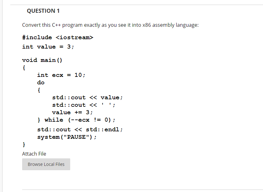 Solved Convert this C++ program exactly as you see it into | Chegg.com