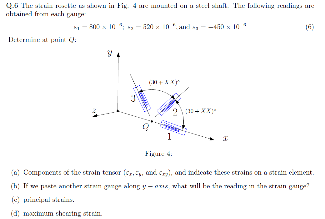 Solved Q.6 The strain rosette as shown in Fig. 4 are mounted | Chegg.com
