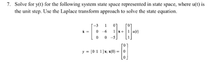 Solved Solve for y(t) for the following system state space | Chegg.com