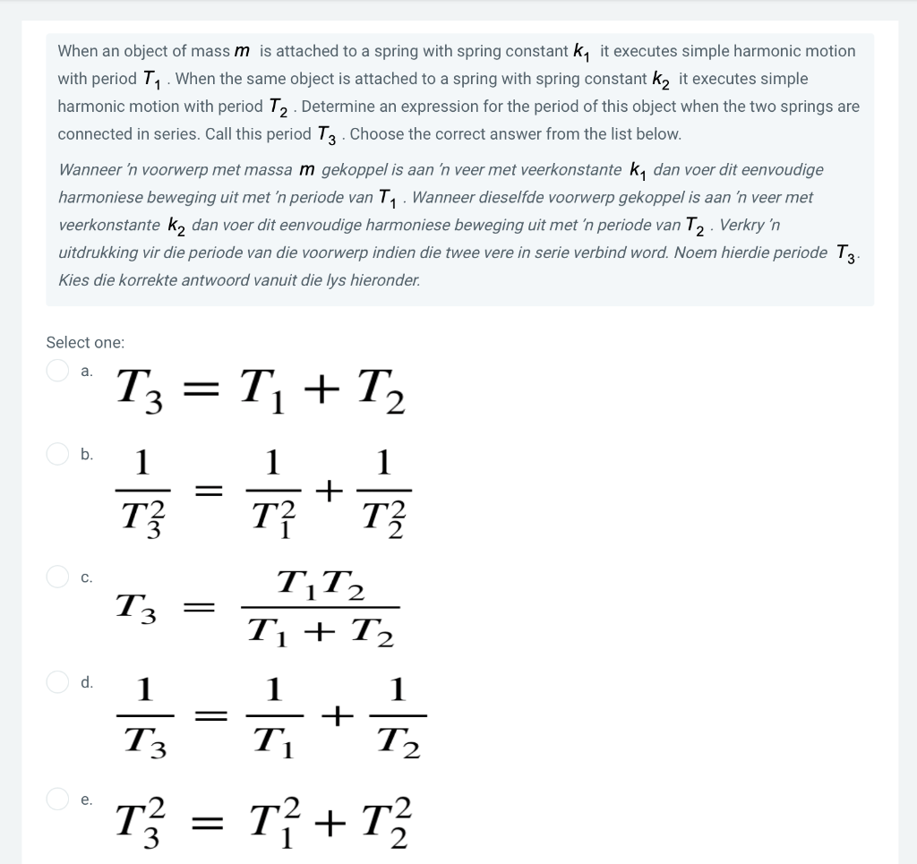 Solved When an object of mass m is attached to a spring with | Chegg.com