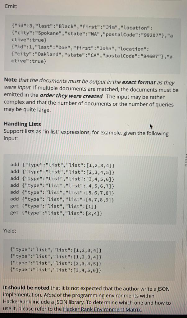 1. Query by Example JSON document store Language c 0 | Chegg.com