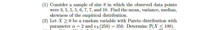 Solved (1) Consider a sample of size 8 in which the observed | Chegg.com
