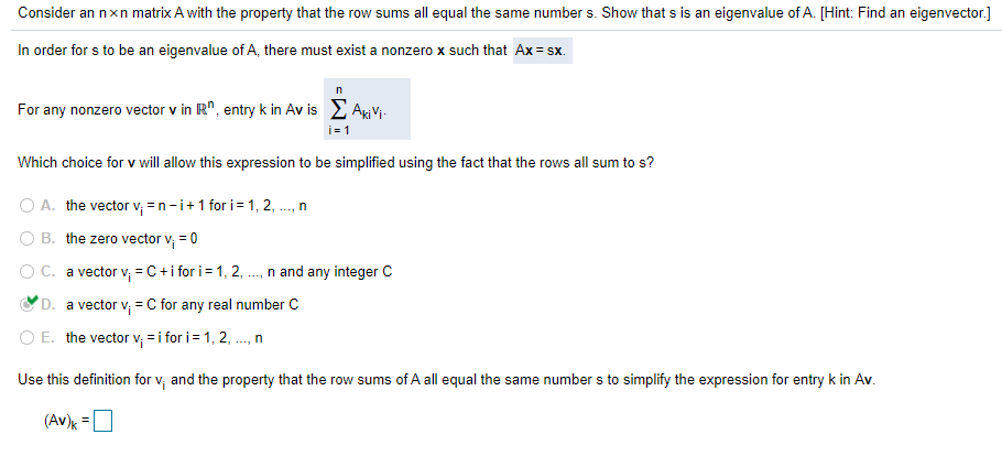 Solved Consider an nxn matrix A with the property that the Chegg