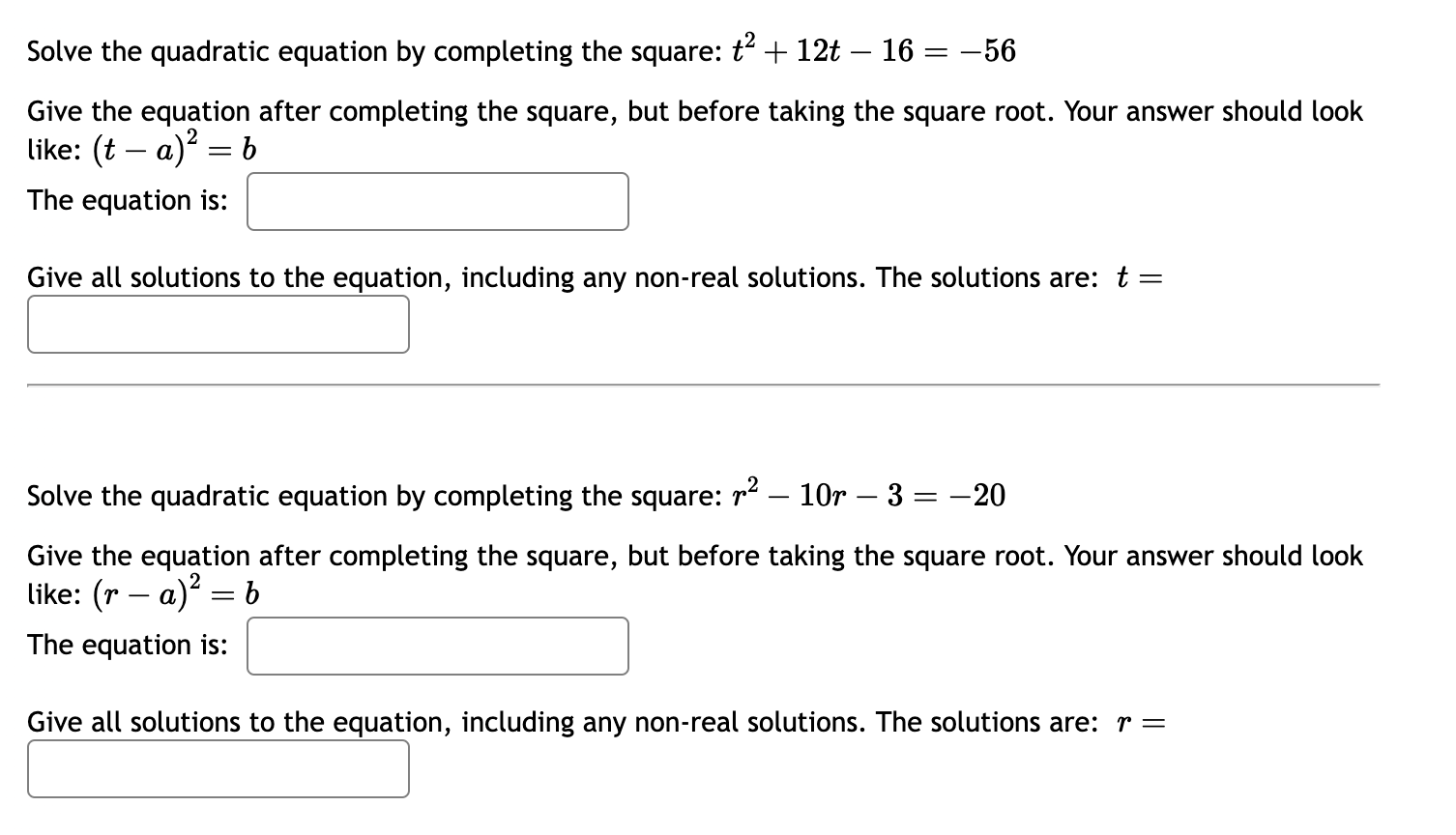 Solved Solve the quadratic equation by completing the | Chegg.com