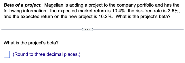 Solved Beta of a project. Magellan is adding a project to | Chegg.com