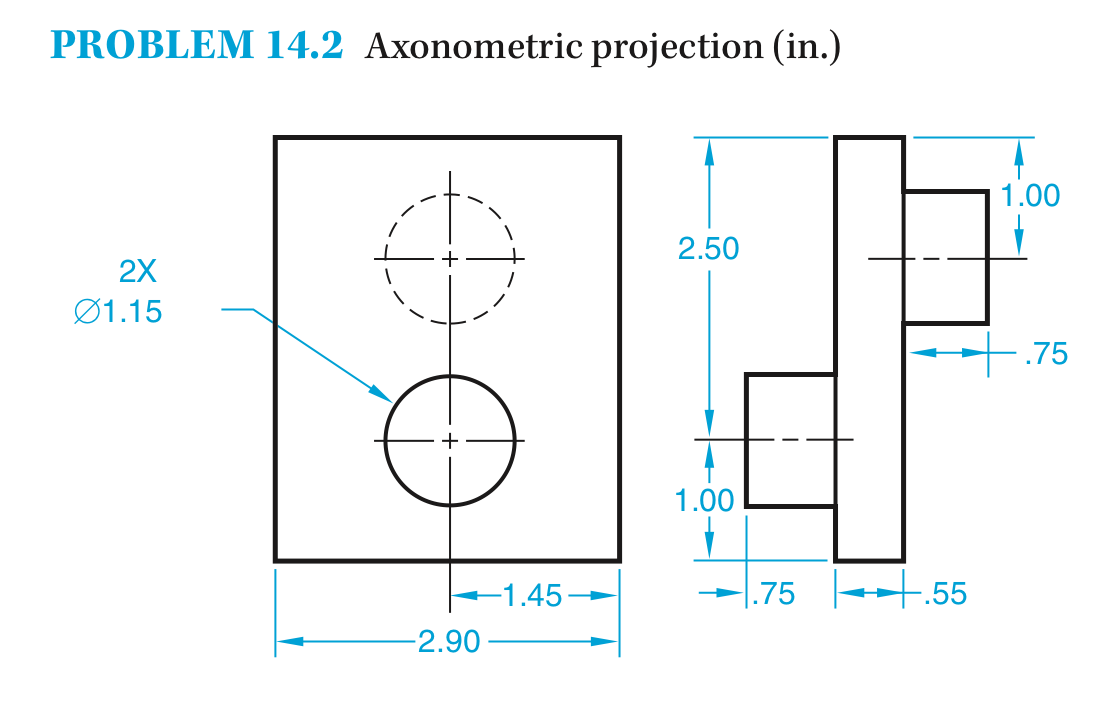 Solved Problem 14.2 Axonometric Projection (in.) 1.00 2.50 