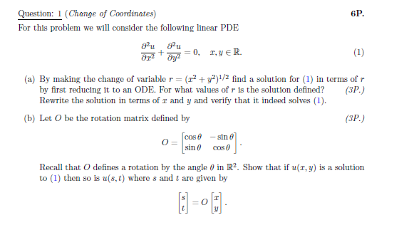 Solved Question 1 Change Of Coordinates For This Probl Chegg Com