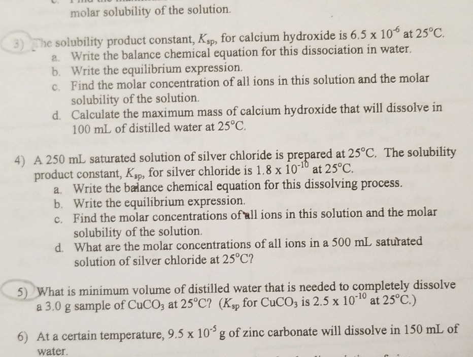 Solved molar solubility of the solution. 8) The solubility | Chegg.com