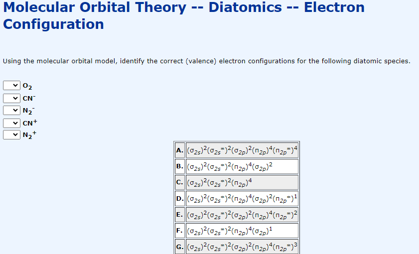 Solved Molecular Orbital Theory -- Diatomics -- Electron | Chegg.com