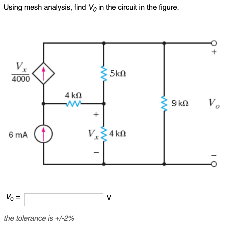 Solved Using mesh analysis, find Vo in the circuit in the | Chegg.com