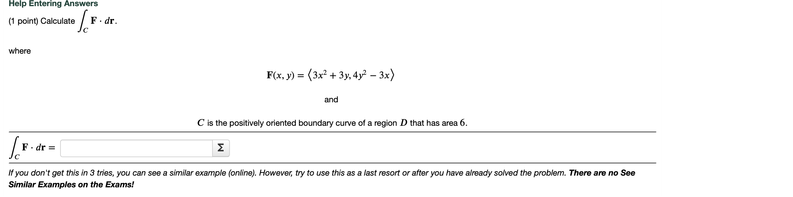 Solved (1 point) Calculate \\( \\int_{C} \\mathbf{F} \\cdot