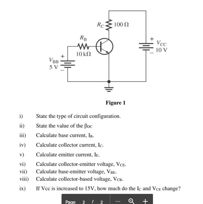 Solved Rc 10022 RB VCC 10 V 10k12 VBB 5 V Figure 1 i) ii) | Chegg.com