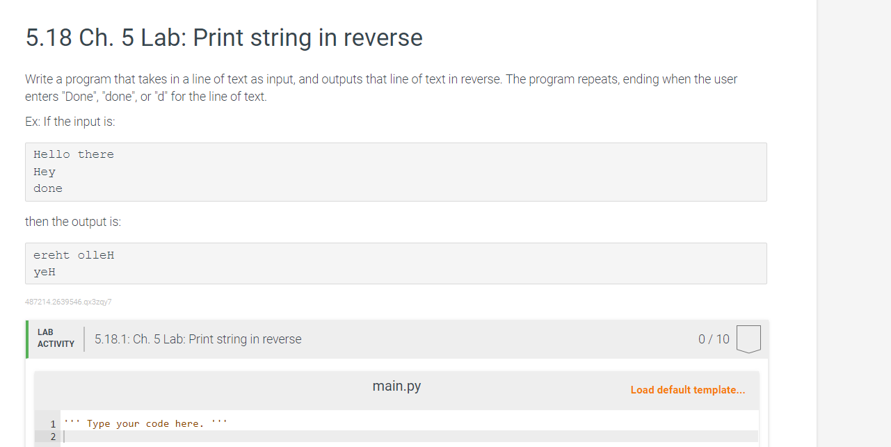 Solved 5.18 Ch. 5 Lab: Print string in reverse Write a | Chegg.com