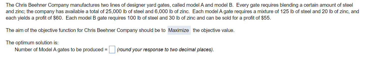 Solved The Chris Beehner Company manufactures two lines of | Chegg.com