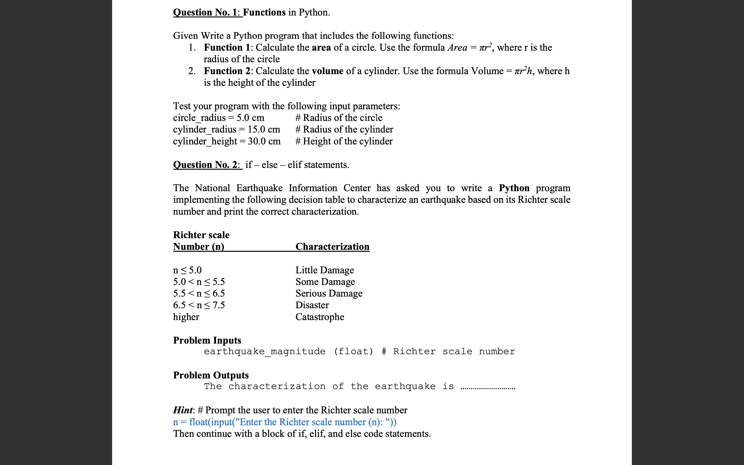 Solved Question No. 1: Functions in Python. Given Write a | Chegg.com