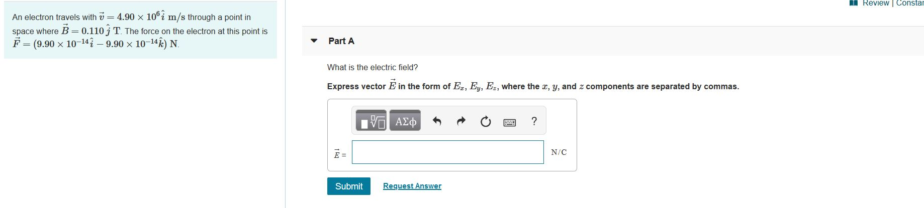 Solved I Review Constar An Electron Travels With U 4 90 Chegg Com