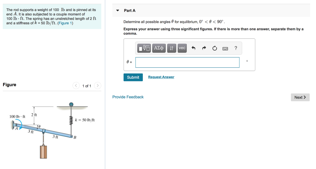 Solved The Rod Supports A Weight Of 100 Lb And Is Pinned At | Chegg.com