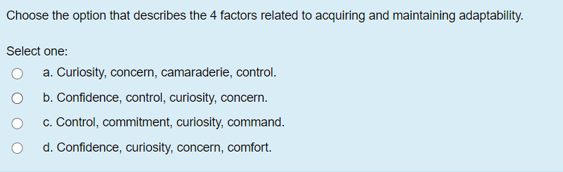 Solved Choose the option that describes the 4 factors | Chegg.com