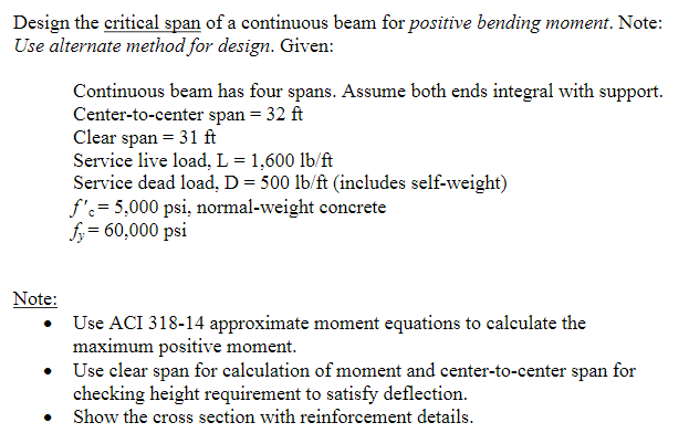 Solved Design the critical span of a continuous beam for | Chegg.com