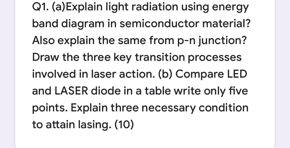 Solved Q1. (a)Explain Light Radiation Using Energy Band | Chegg.com