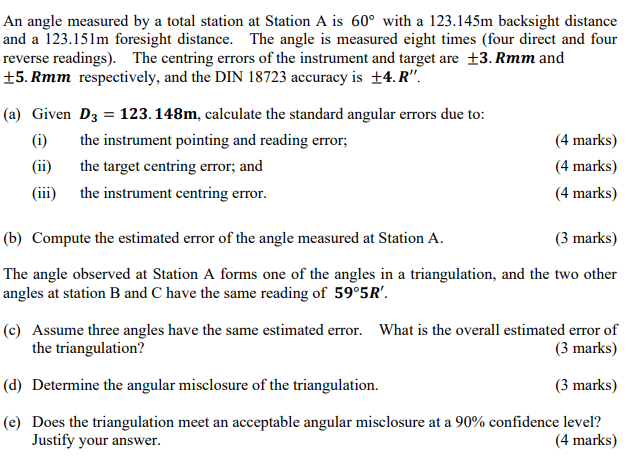 Solved An angle measured by a total station at Station A is | Chegg.com
