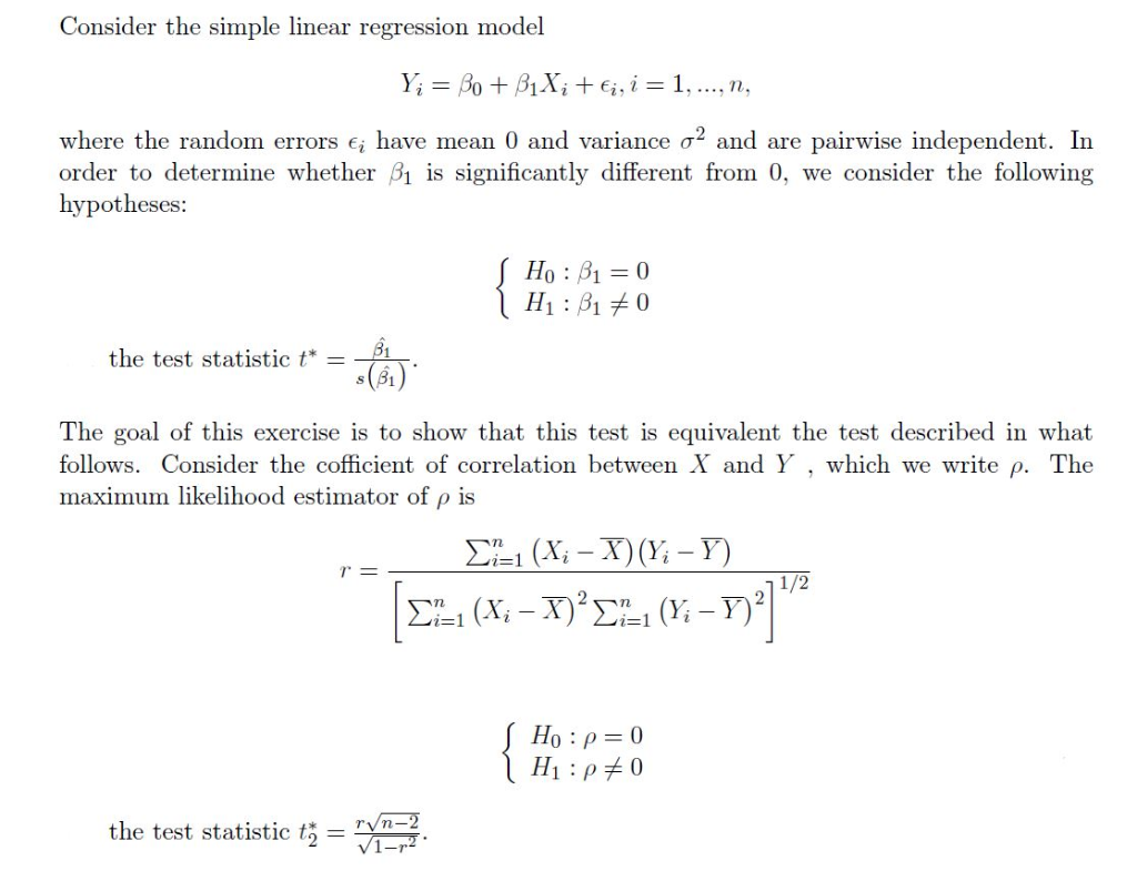 Solved Consider The Simple Linear Regression Model Yi BoB1Xi | Chegg.com