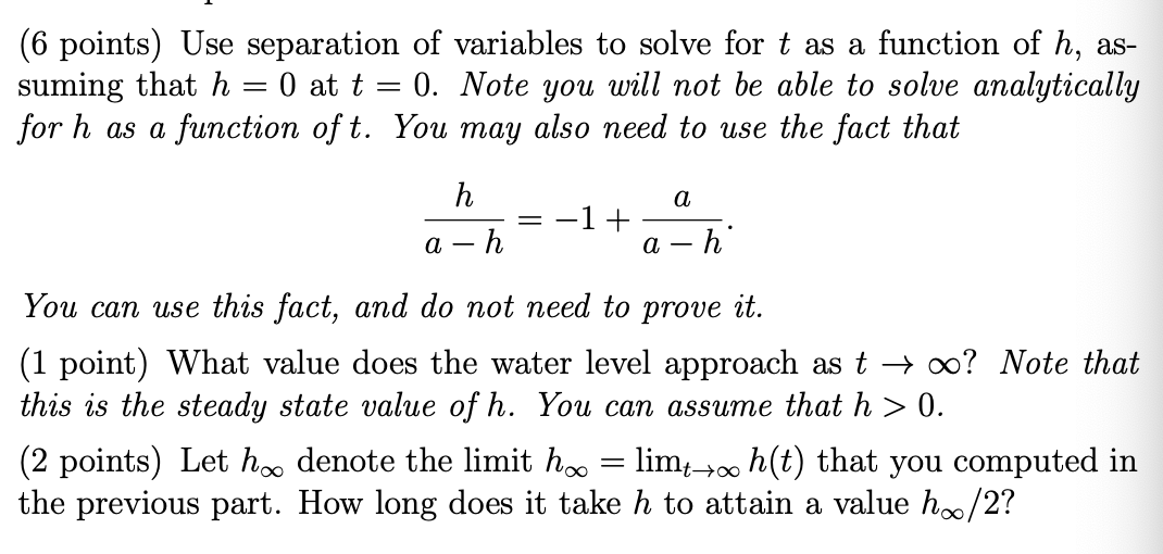 Solved p2 2c 1 dh dt = ( Pg) 8μ rh (6 points) Use | Chegg.com