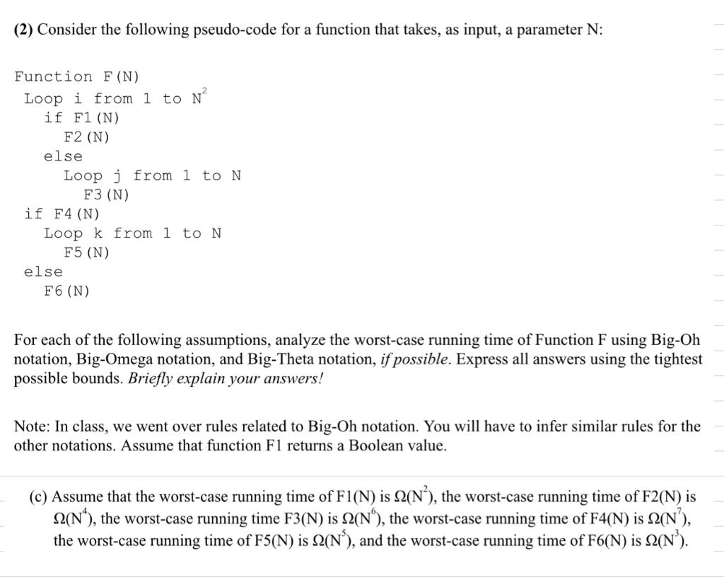 Solved (2) Consider the following pseudo-code for a function | Chegg.com
