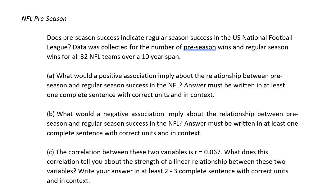 Figuring out how preseason success correlates with regular season