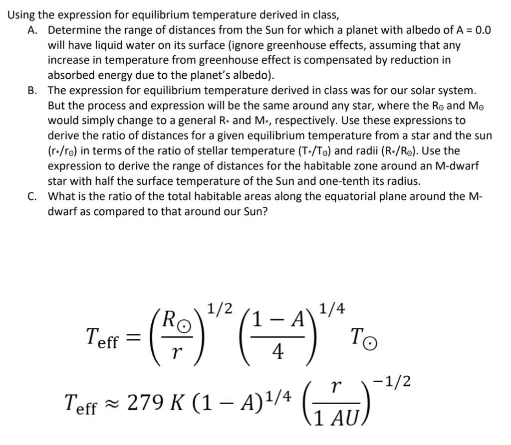 Solved Using the expression for equilibrium temperature | Chegg.com