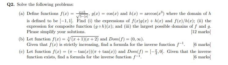Solved 2. Solve the following problems: (a) Define functions | Chegg.com