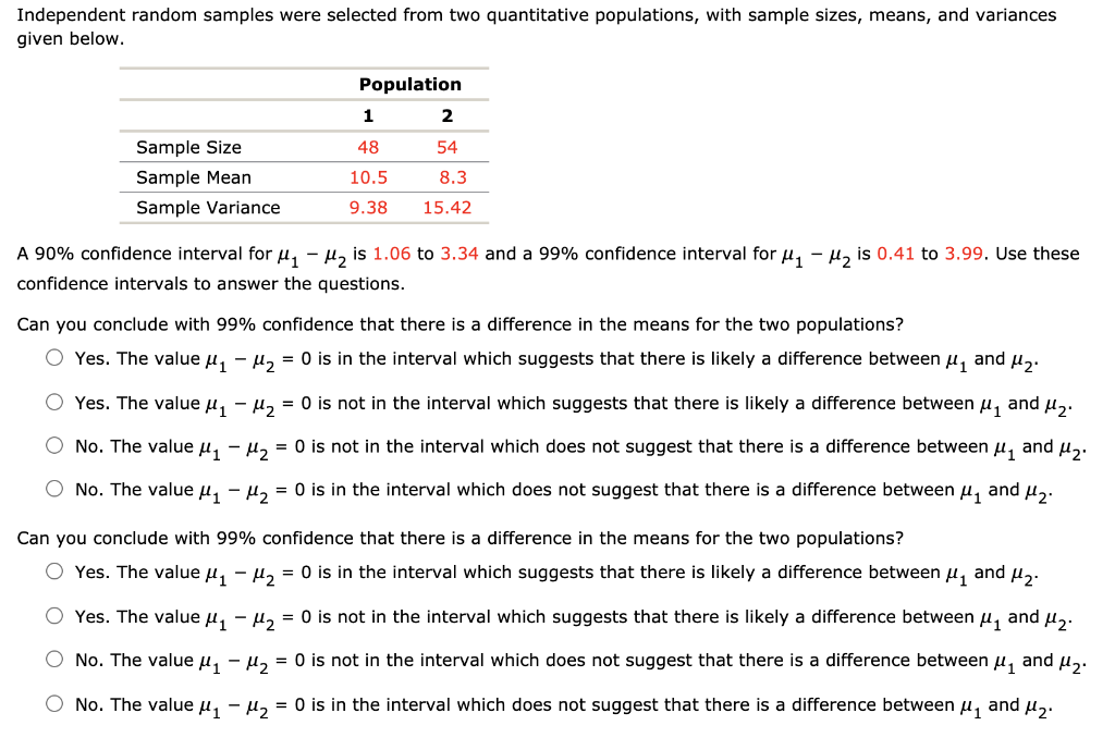 SOLVED: Two independent samples were selected from two normal