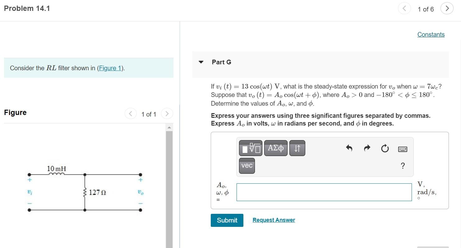 Solved Consider the RL filter shown in (Figure 1). Part F | Chegg.com