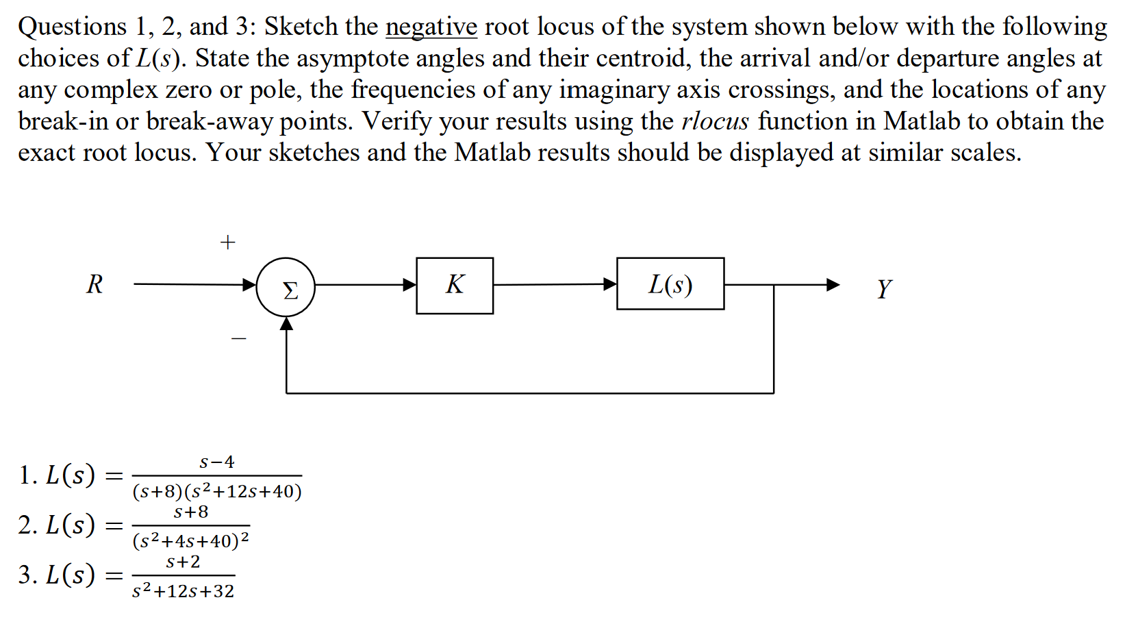 Solved Questions 1, 2, and 3: Sketch the negative root locus | Chegg.com