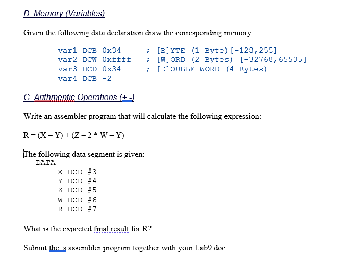 Solved B. Memory (Variables) Given the following data | Chegg.com