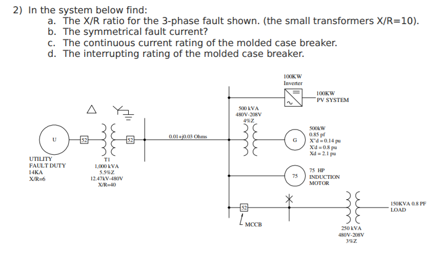 Solved 2) In the system below find a. The X/R ratio for the