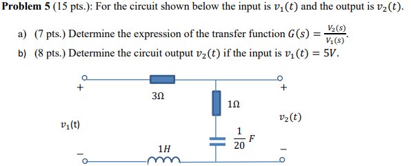 Solved Problem 5 (15 pts.): For the circuit shown below the | Chegg.com