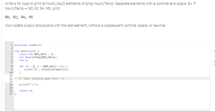 Solved Write a for loop to print all NUM_VALS elements of | Chegg.com