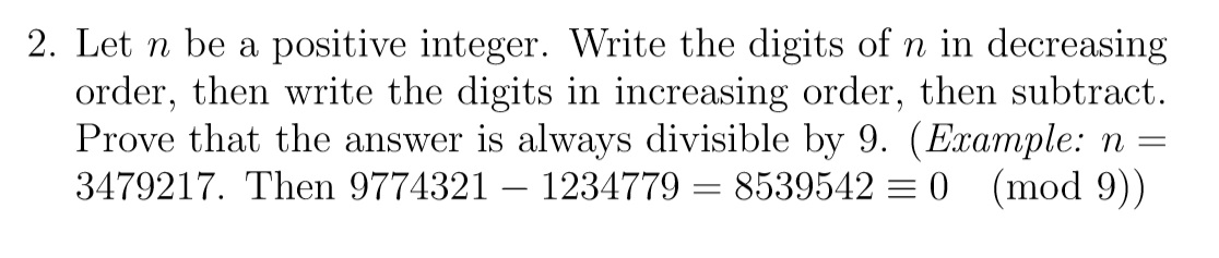 Solved 2. Let n be a positive integer. Write the digits of n | Chegg.com