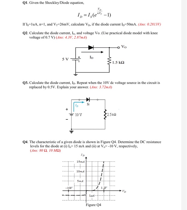 Solved Q1. Given the Shockley/Diode equation, If Is= luA,