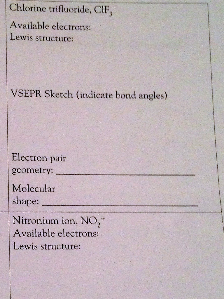 Solved Chlorine Trifluoride, Cif Available Electrons Lewis E0C